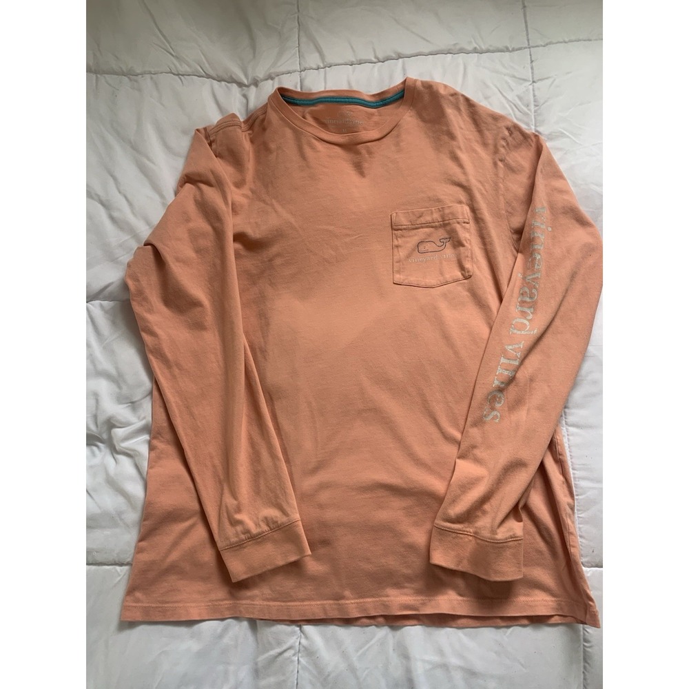 Vineyard Vines Shirt Mens Medium Orange Long ‎ Sleeve Pocket Crew